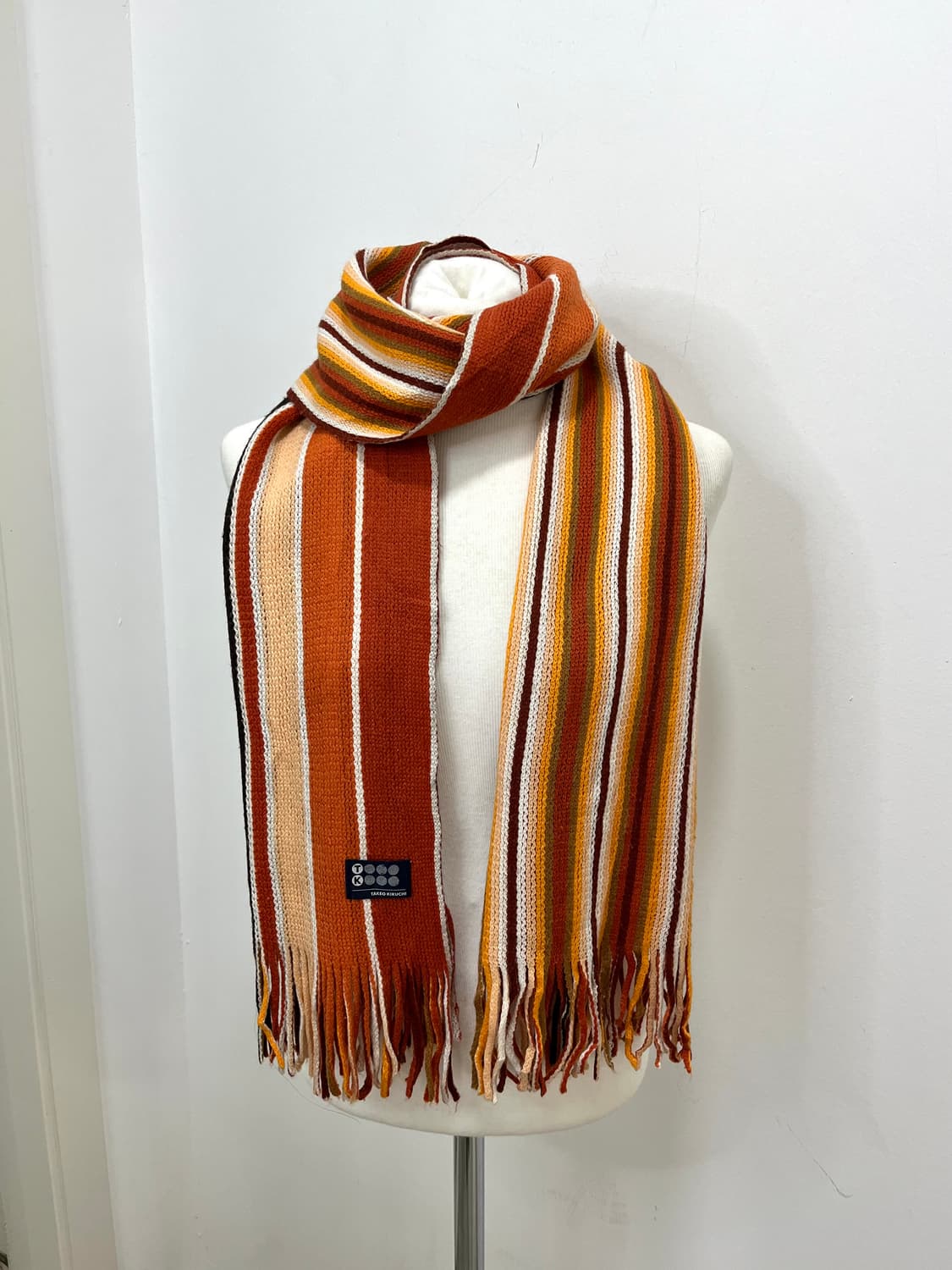 일본 빈티지 모리걸 오렌지 무지개떡 테슬 머플러 상품이미지1