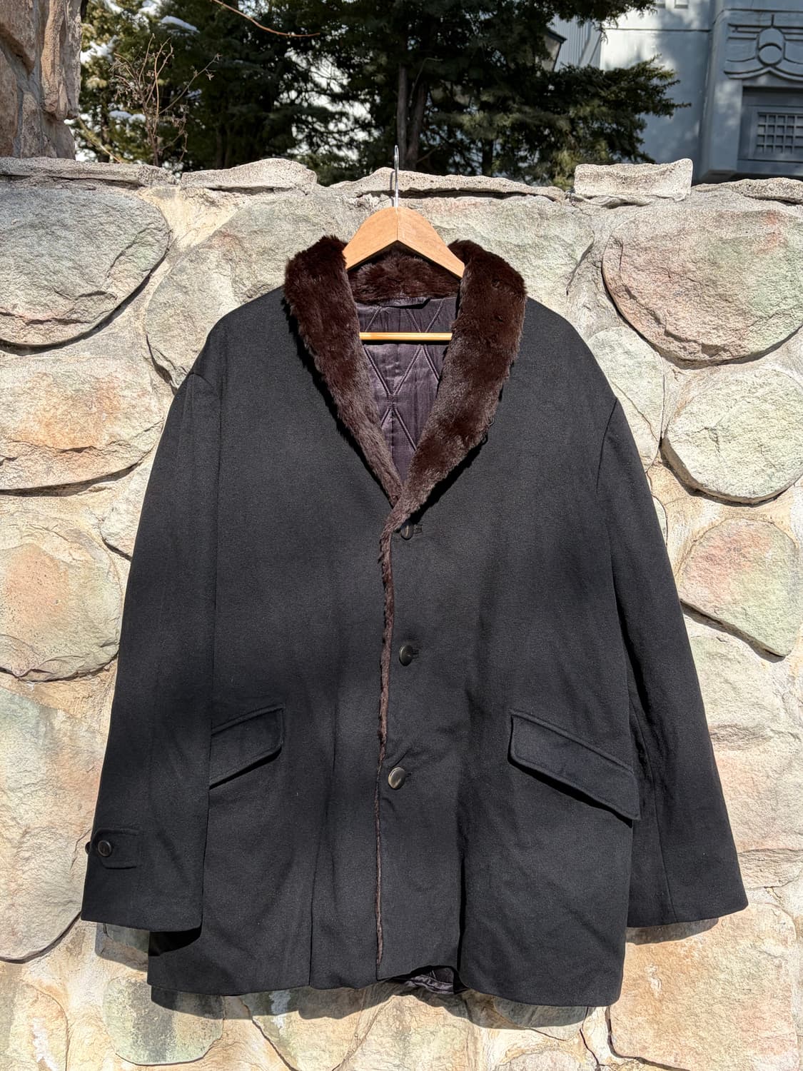 90s-00s 아르마니 꼴레지오니 퍼 트리밍 코트 상품이미지2