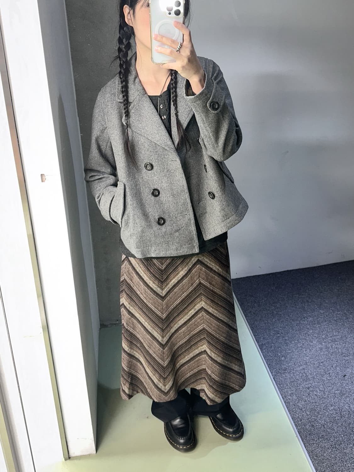 brown stripes pattern skirt 상품이미지1