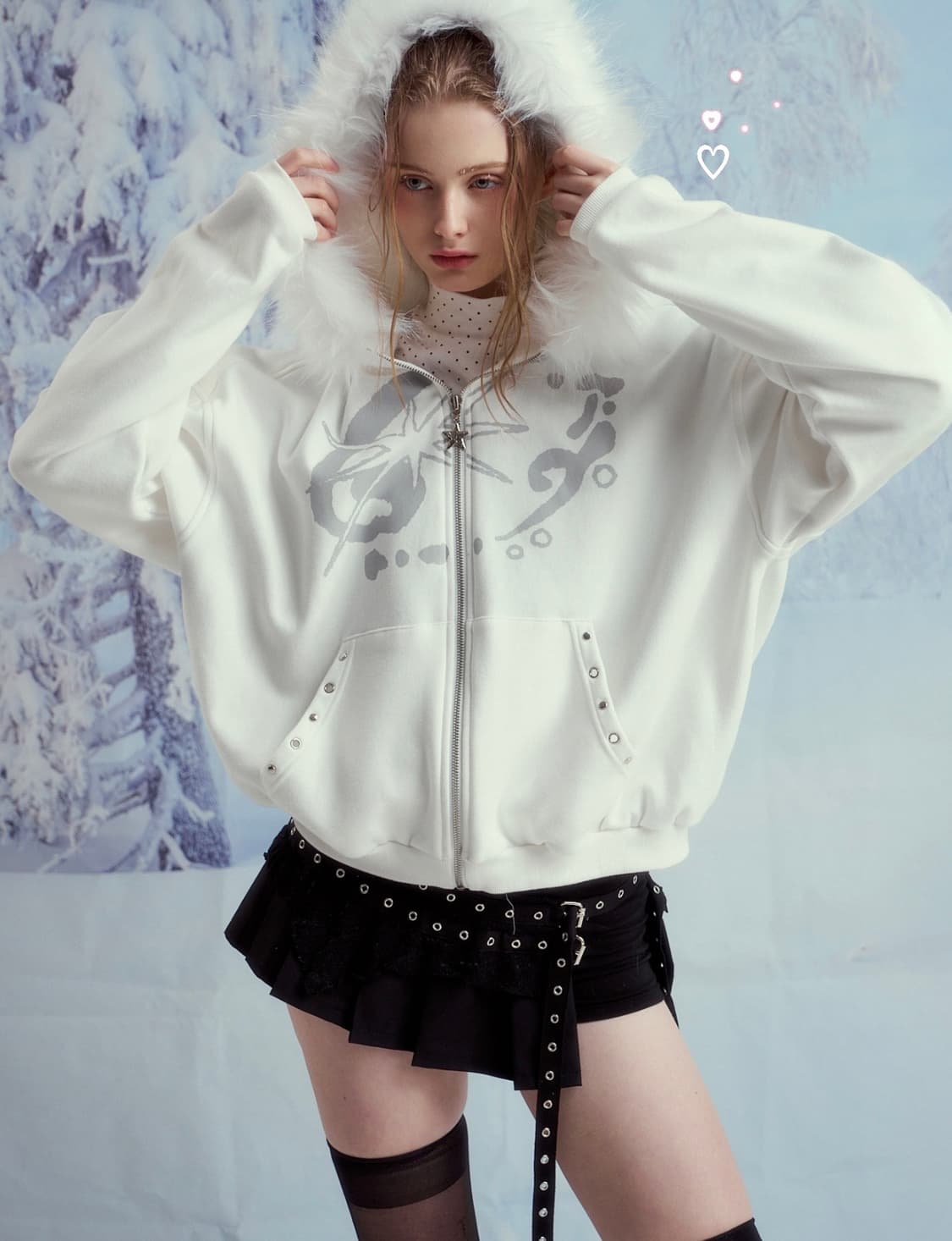 드라이로즈 FUR TRIMMED HOOD ZIPUP (WH) 상품이미지2