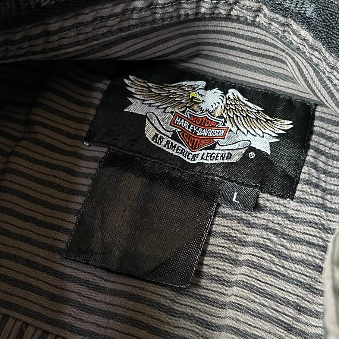 할리데이비슨 그레이 투포켓 스트라이프 자수 반팔 셔츠 L 상품이미지4