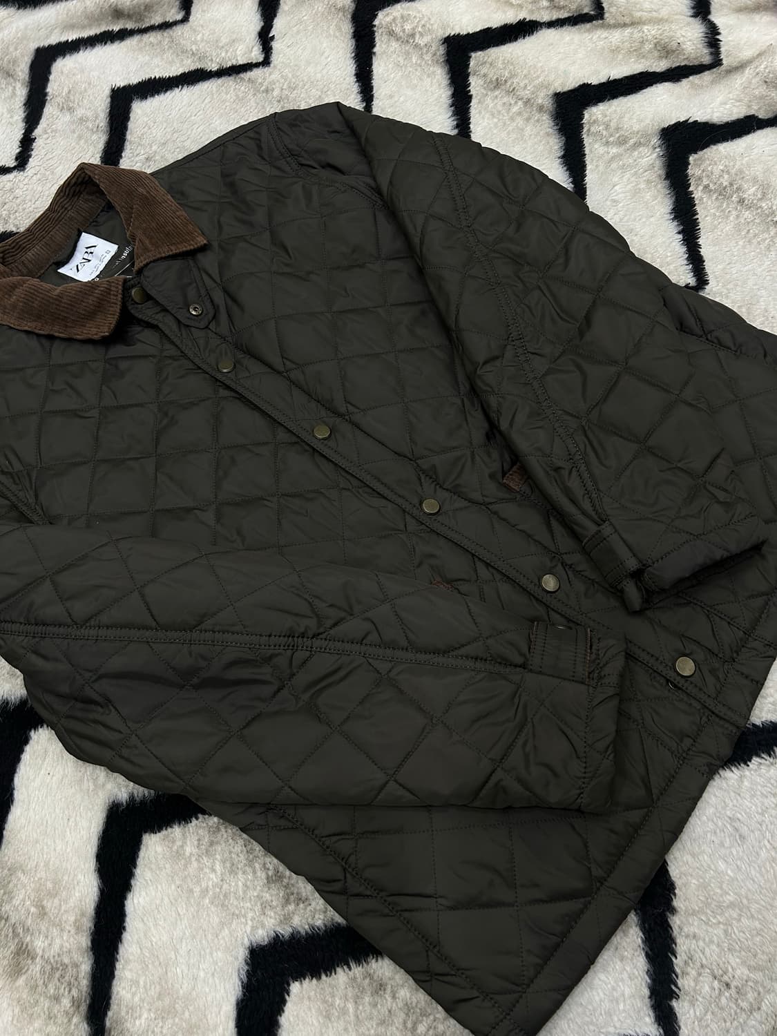 [한국XL]ZARA 코듀로이 넥 퀄팅 자켓/카키 상품이미지1