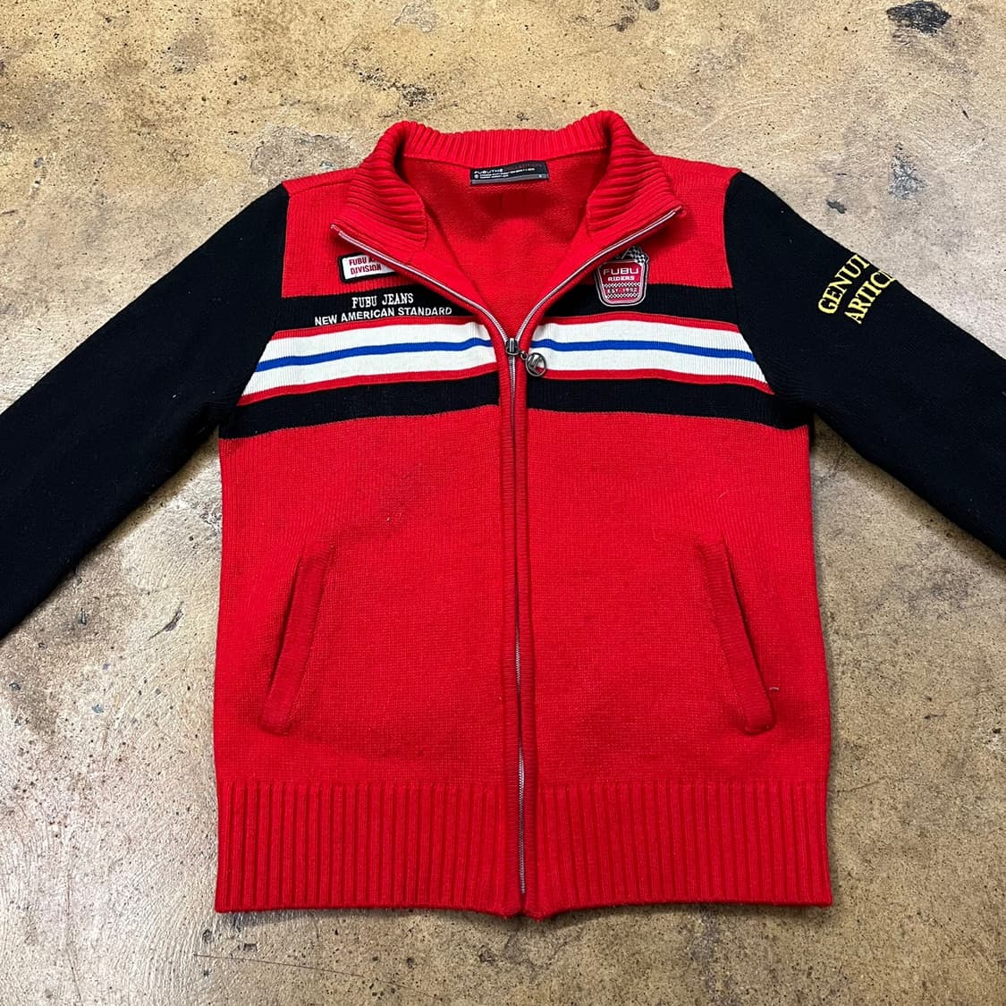 후부 레드 블랙 니트 집업  상품이미지3