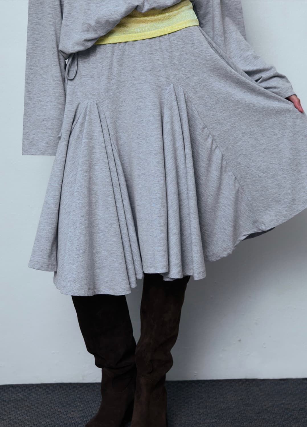 파이시스 플레어 패널 미디 스커트 멜란지 그레이 상품이미지2