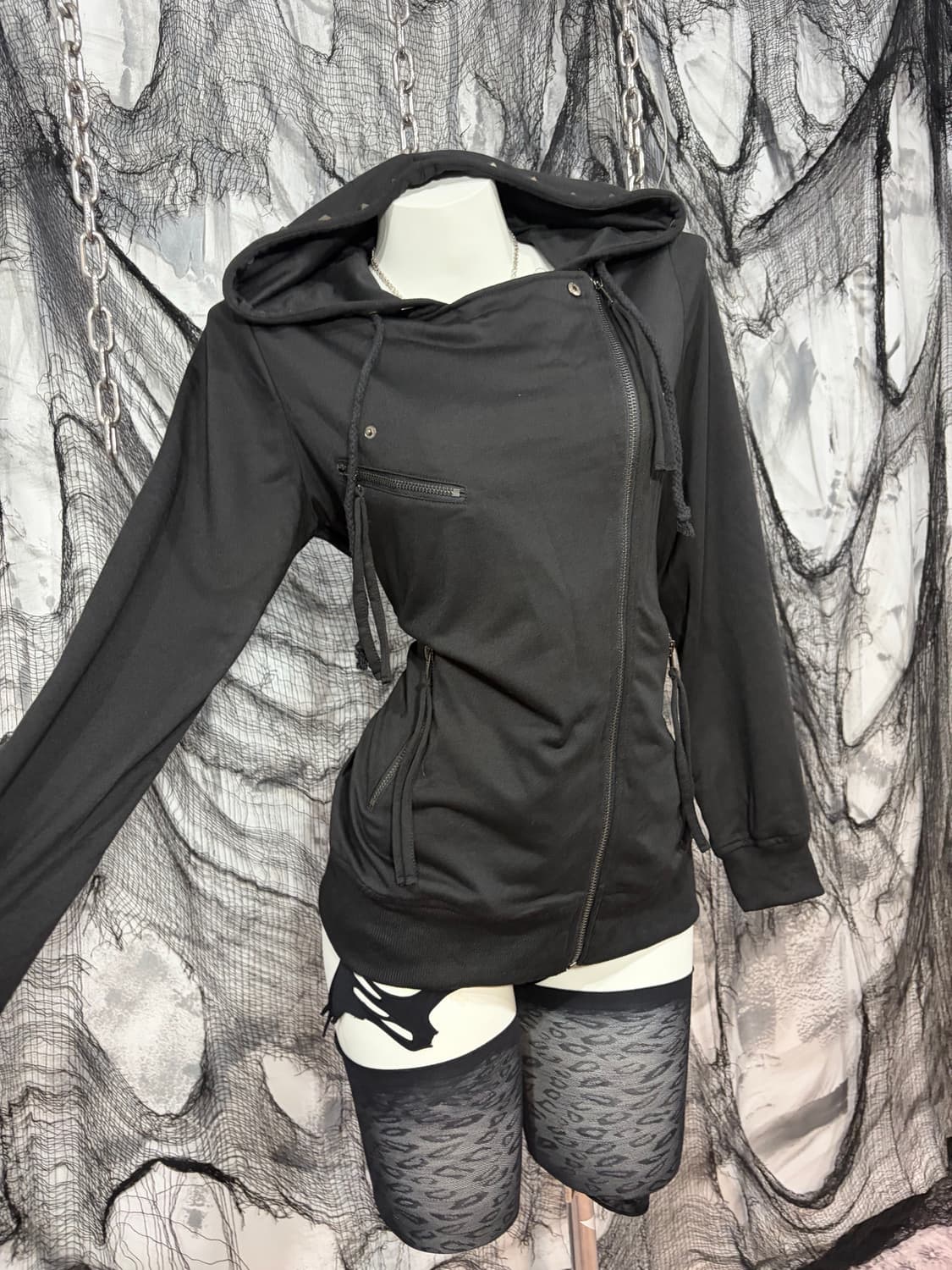 Gothic high neck skull cubic hoodie zip  상품이미지7