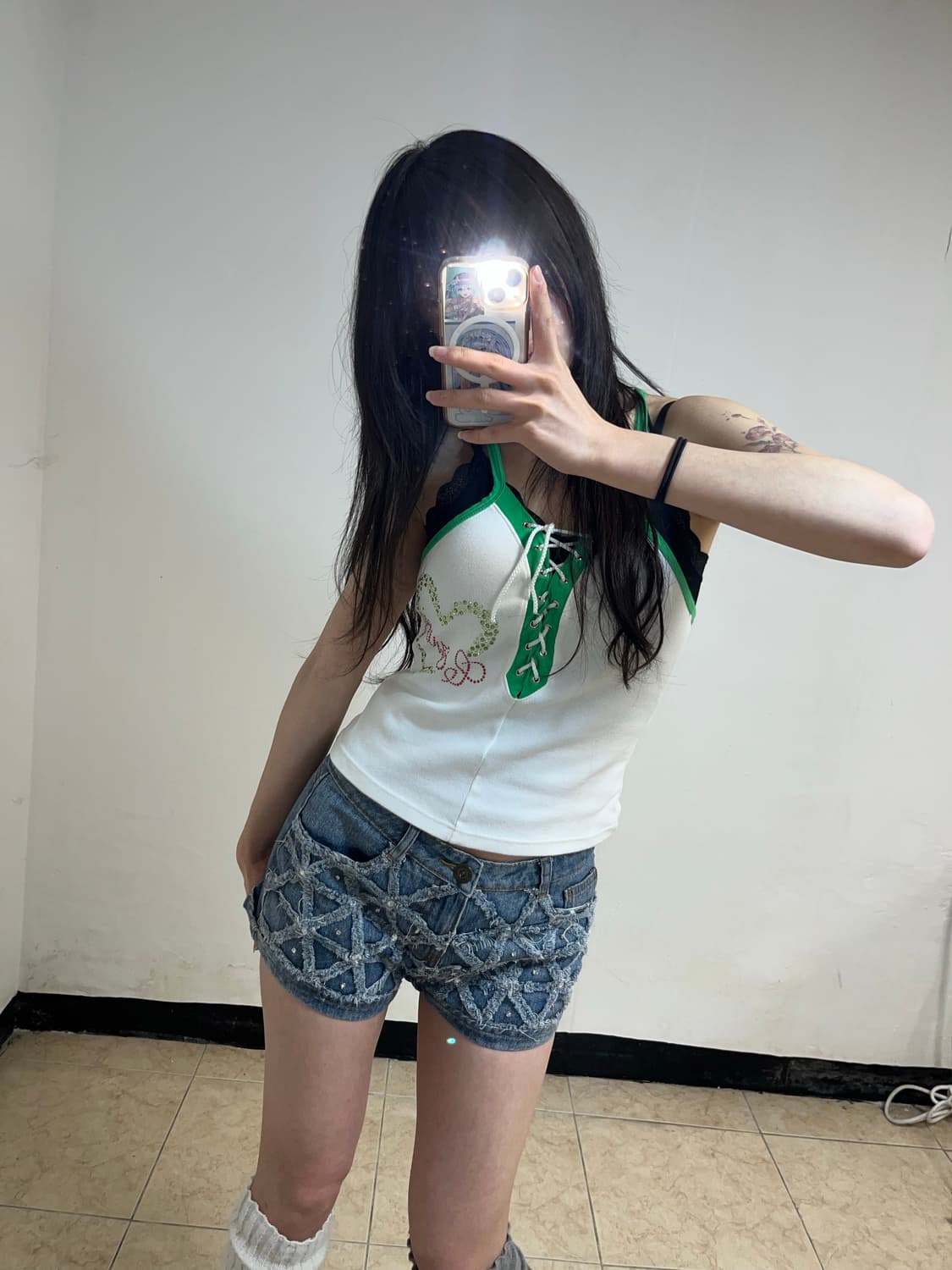 00‘s J2K 그린 래글런 레이스업 슬리브리스 상품이미지2