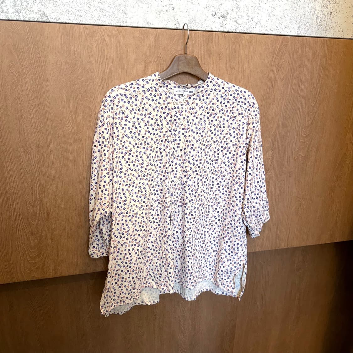 빈티지 코튼 셔츠 플라워 패턴 헨리넥 7부 디테일 레귤러핏 상품이미지1