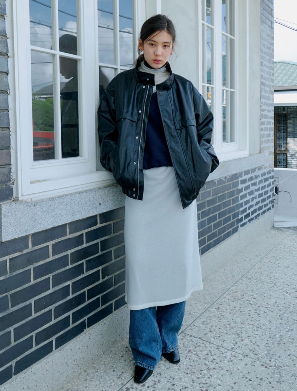 그라스플랜 레더 가죽 패딩 자켓 상품이미지2