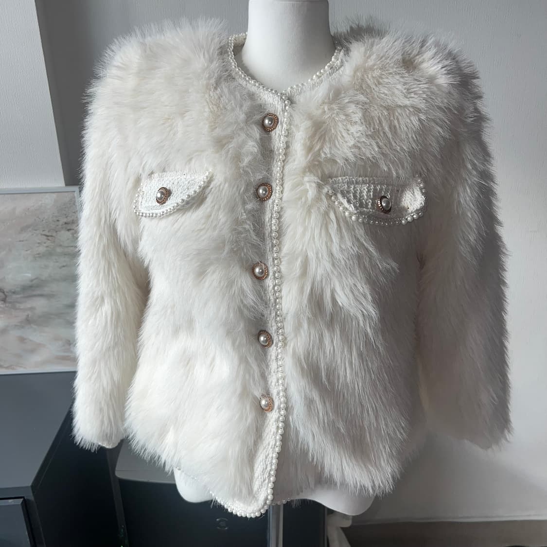 [새상품]아이보리 진주 트위드 레이어드 퍼자켓 상품이미지1