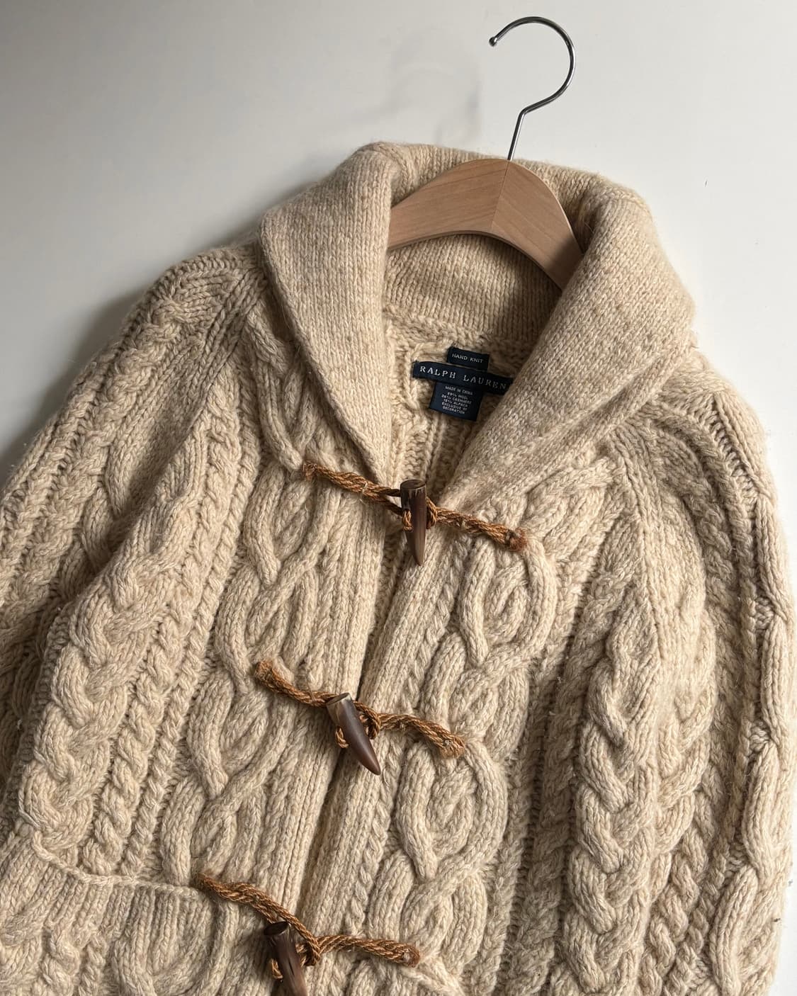 Polo 랄프로렌 울 캐시미어 아이보리 컬러 엘보우패치 더플버튼 케이블  상품이미지4