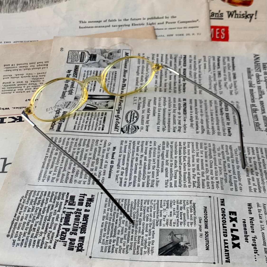 736 데드스탁 라운드 유니크 디자인 빈티지안경테 옐로우 클리어 픽키안경 상품이미지5