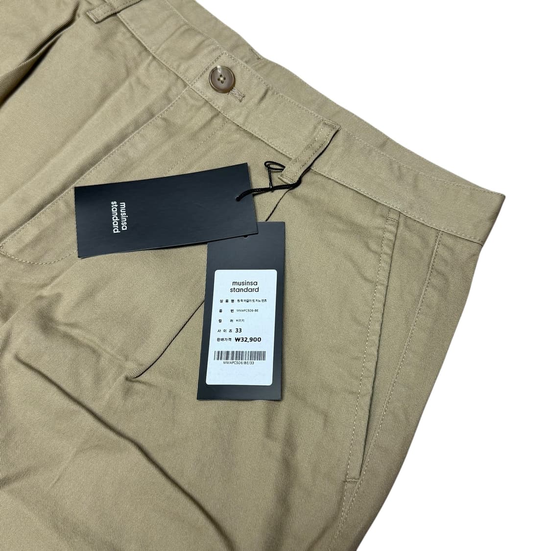 무신사 스탠다드 원 턱 레귤러 치노 팬츠 베이지 33사이즈 상품이미지2