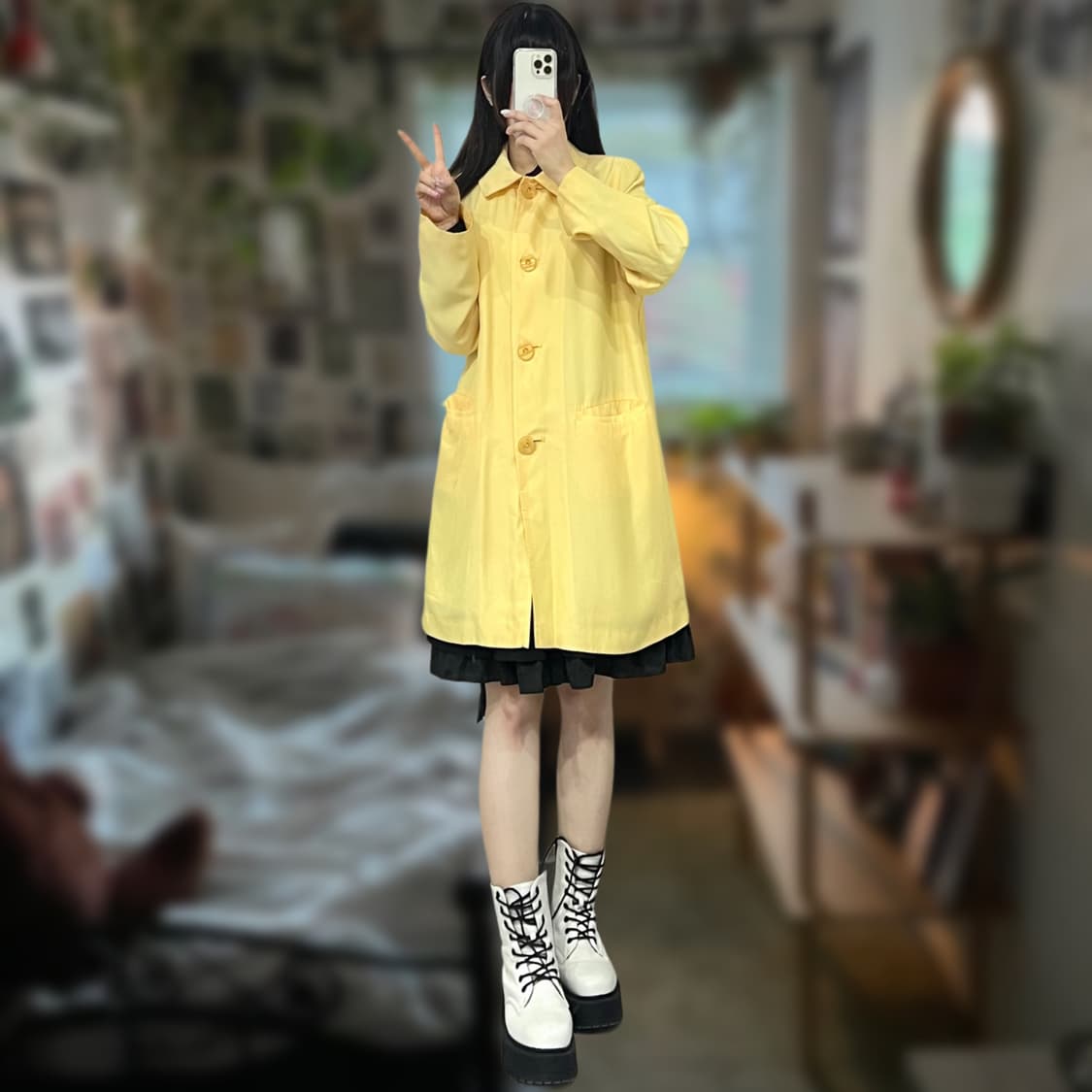 자개버튼 새틴 레인코트 상품이미지1