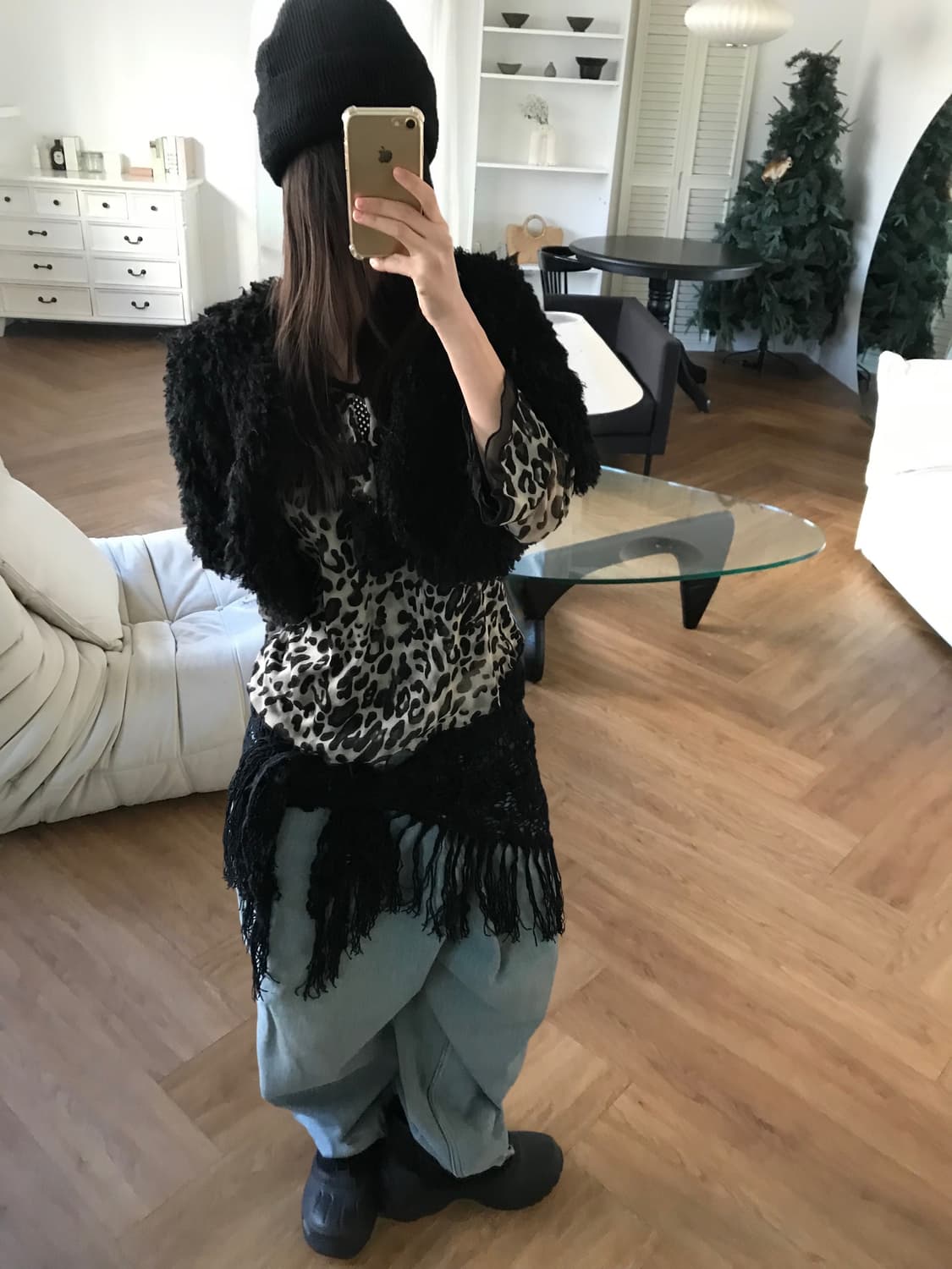 vintage black corp fur top 상품이미지1