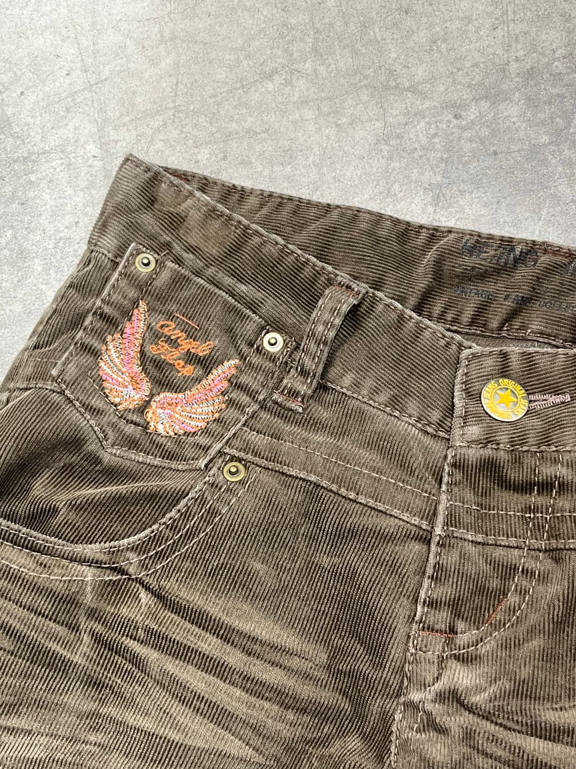 일본 빈티지 y2k 날개 자수 세미 부츠컷 골덴 팬츠  상품이미지5
