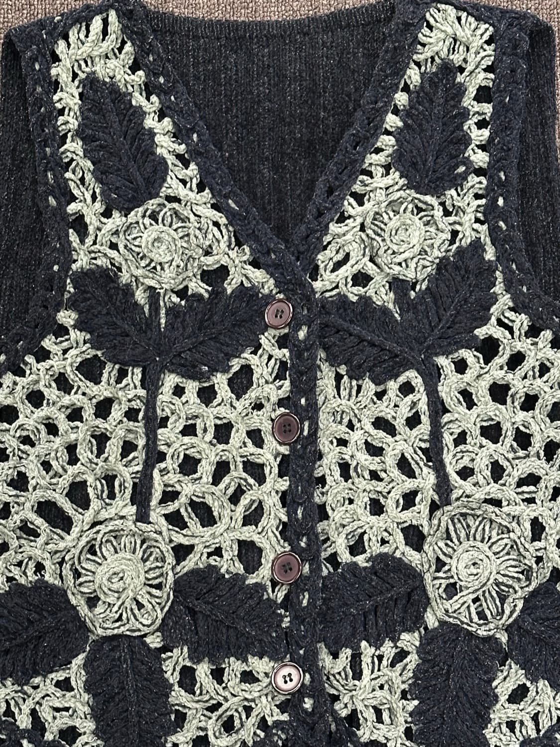 OS)Japanese vintage 보카시 플로럴 크로셰 베스트 상품이미지2