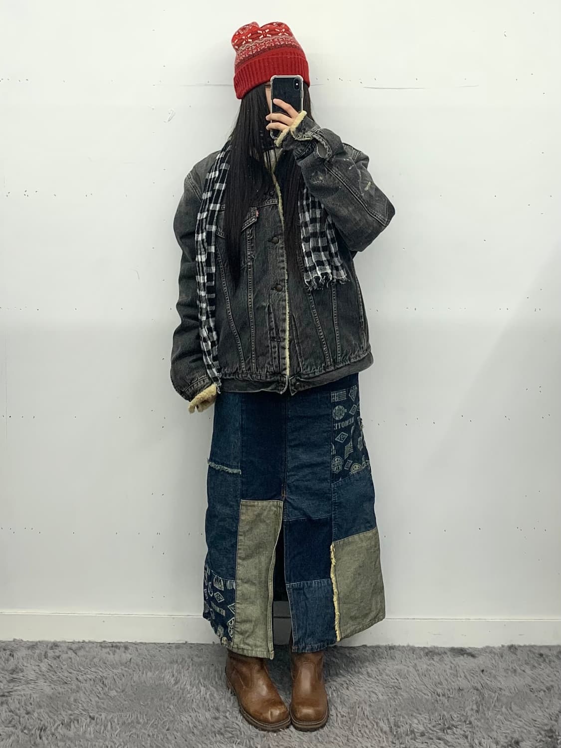 C.a.t jeans 프린팅 데님 롱스커트 상품이미지1