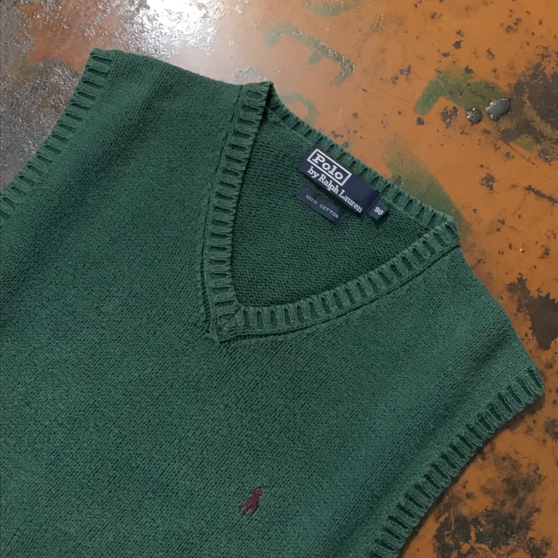 폴로랄프로렌 에이징 그린 코튼 브이넥  니트 조끼 여성 55 사이즈 상품이미지3