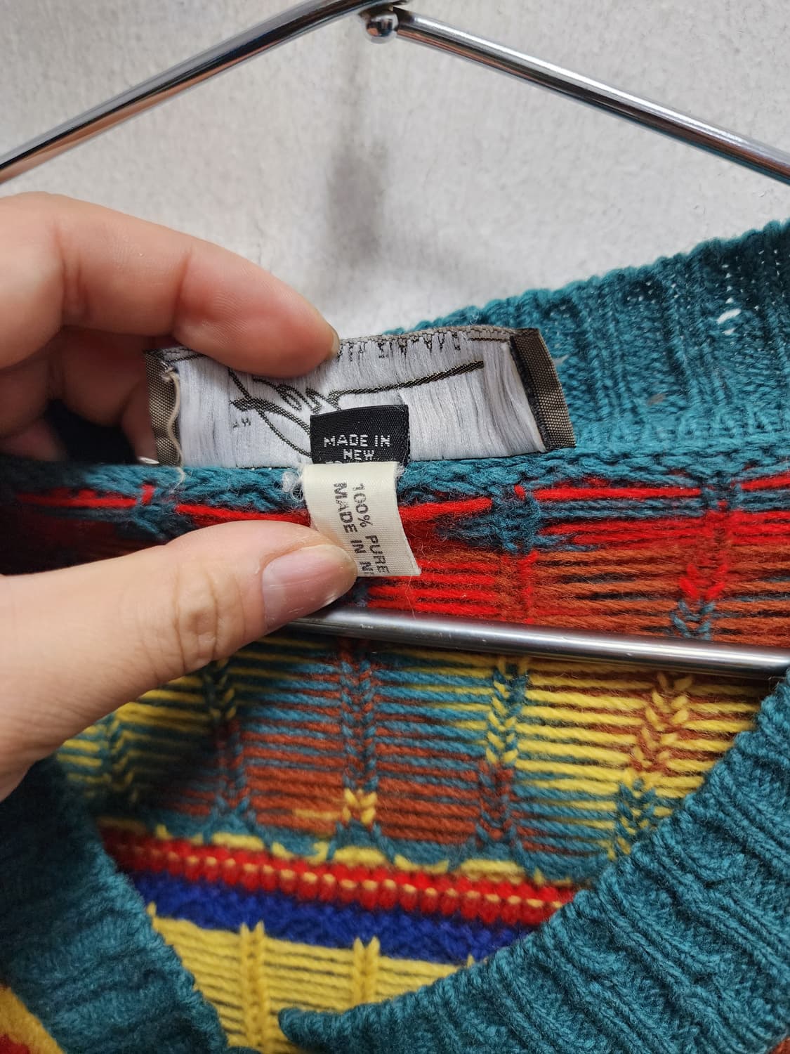 뉴질랜드 빈티지 100wool 패턴 니트 가디건 상품이미지6