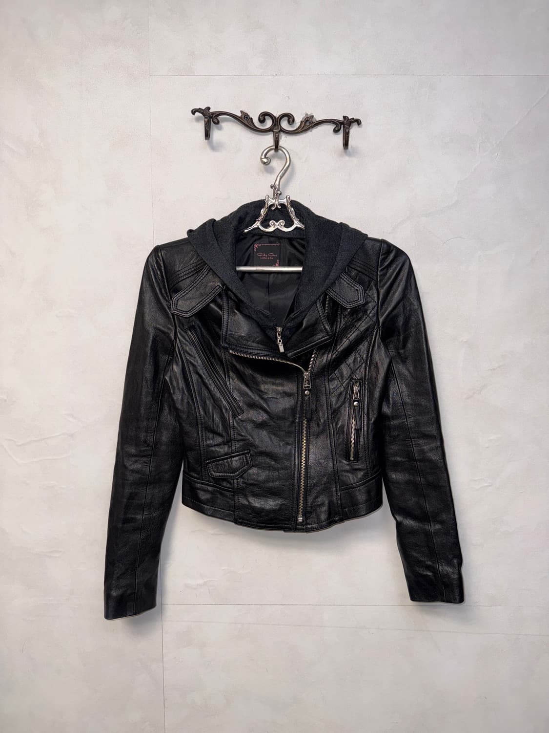 Black lamb skin hood rider jacket 상품이미지1