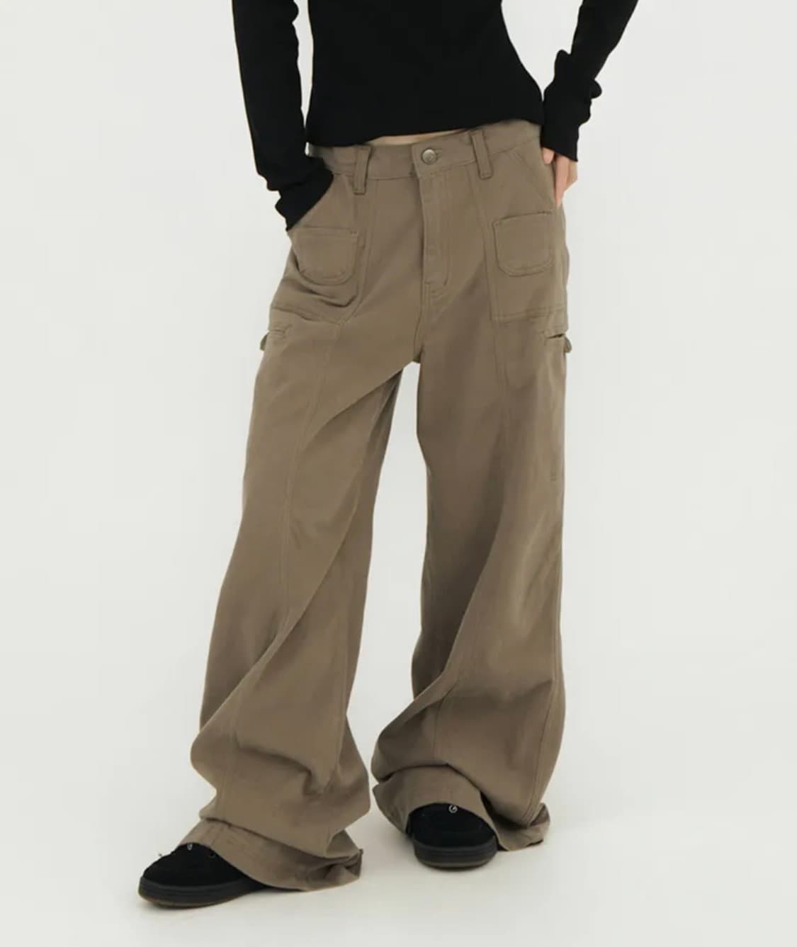 미레코 미니 포켓 와이드 코튼 팬츠 베이지 상품이미지1