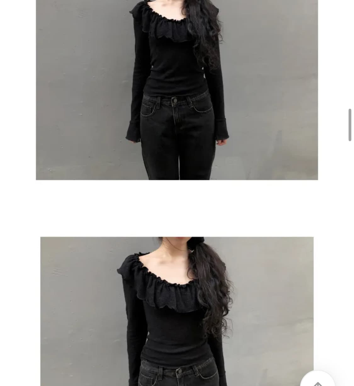 오프숄더 증정/당일배송) 그린씨 에밀리 러플 티 블랙 상품이미지2