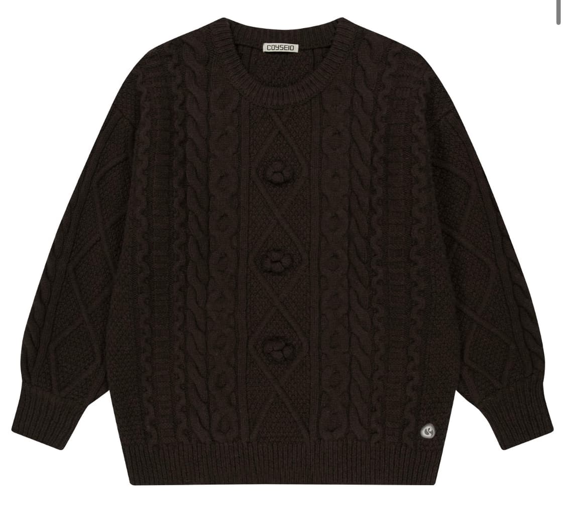 COYSEIO POMPOM CABLE KNIT BROWN 상품이미지1
