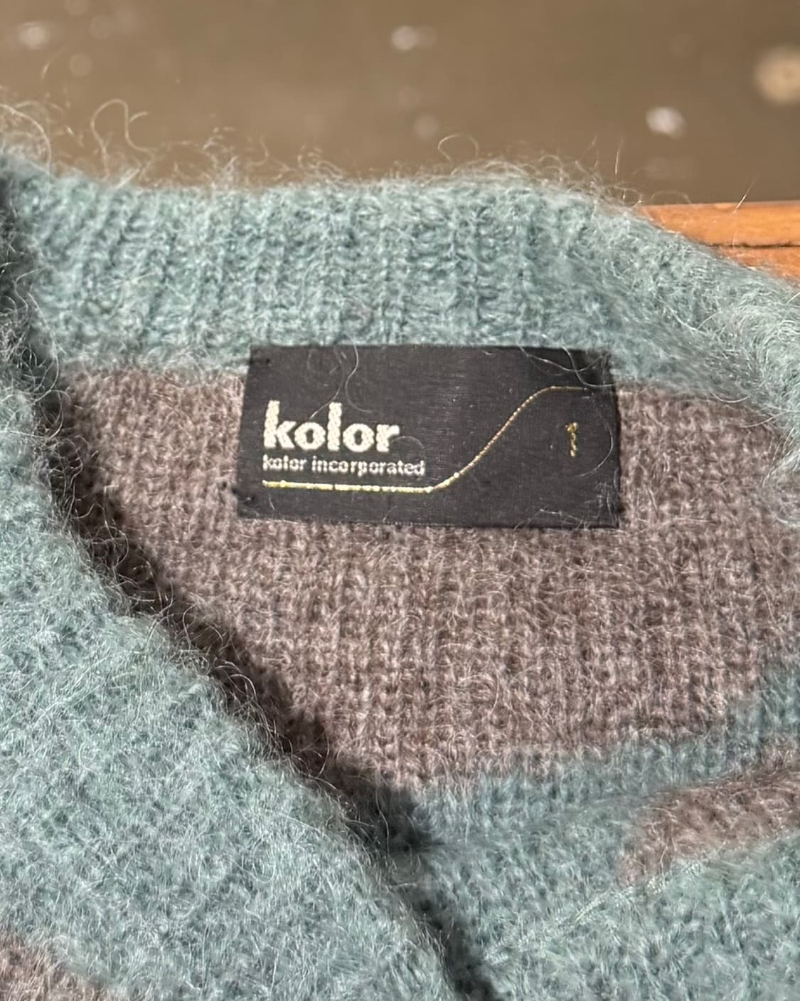 컬러 민트 브라운 배색 패턴 모헤어 니트 상품이미지7