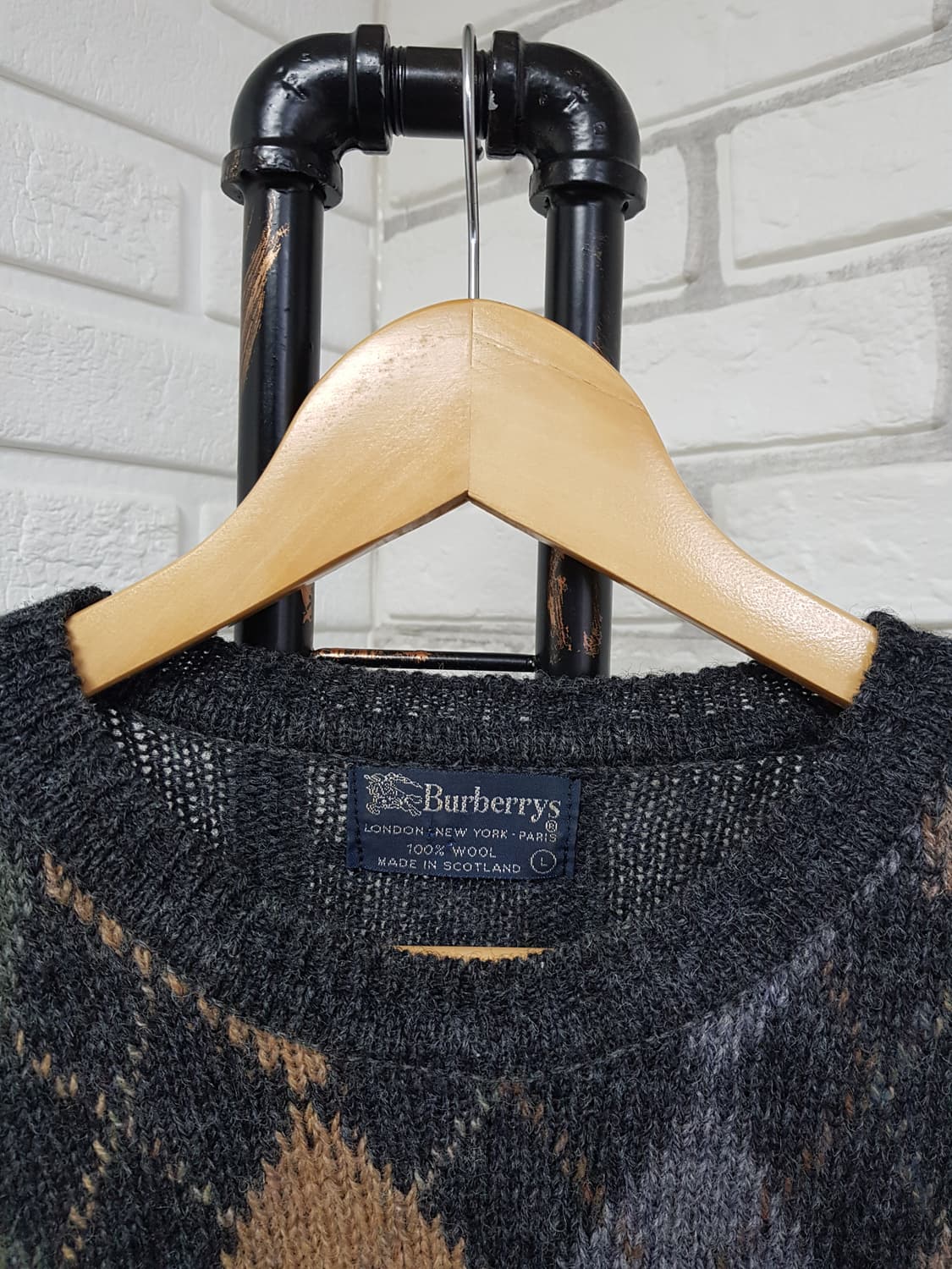 [L/정품] 버버리 아가일 패턴 울 니트 차콜 상품이미지2