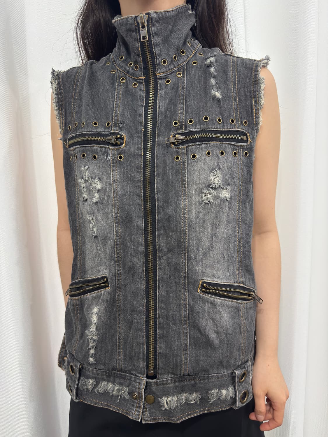 eyelet denim vest zipup 상품이미지2