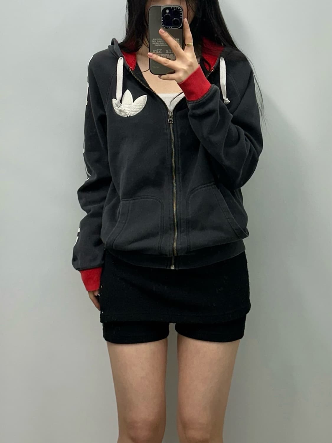 아디다스 덤블로고 블랙 후드집업 상품이미지1