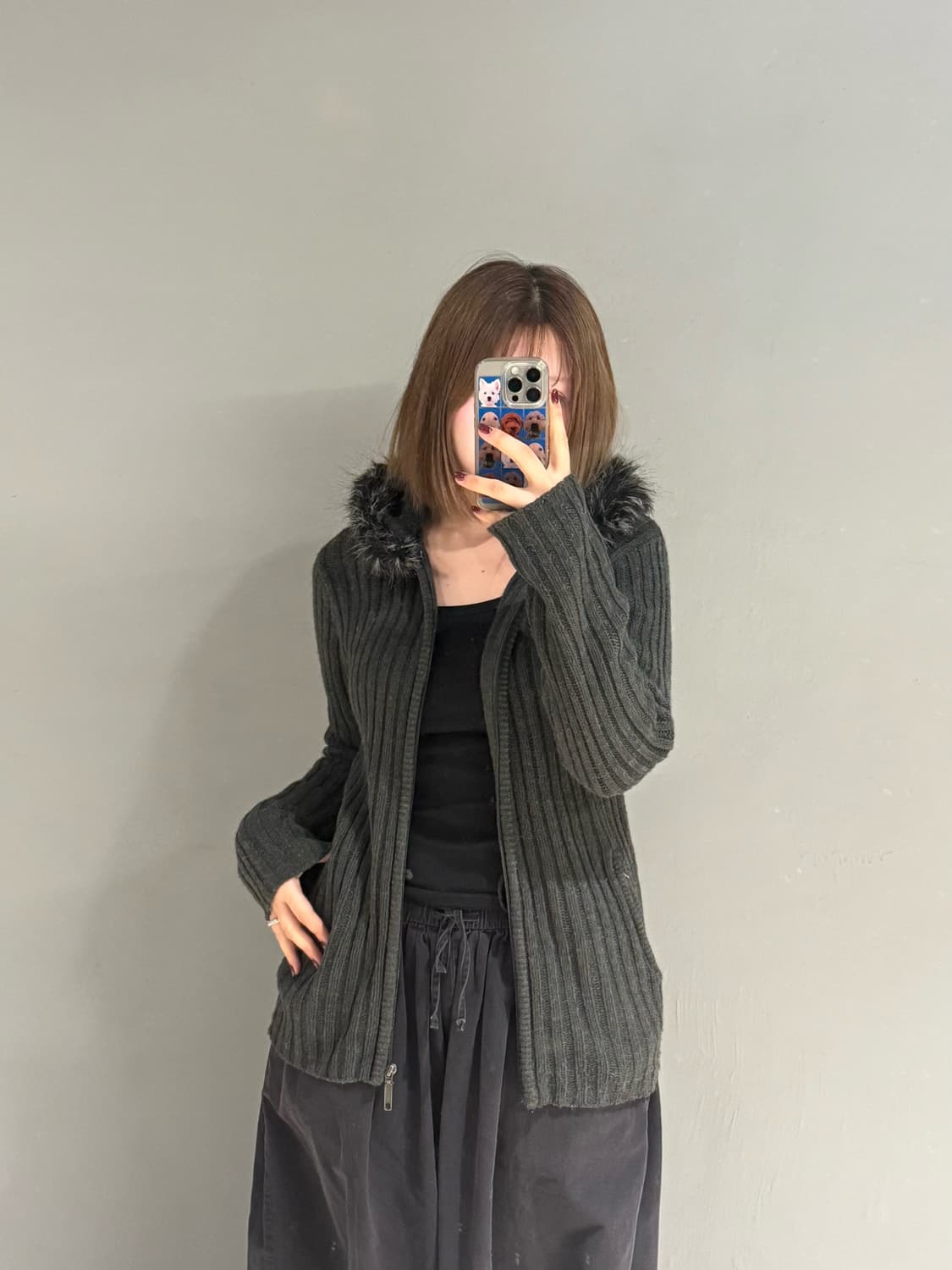 Hood fur point knit hood zip-up 상품이미지2