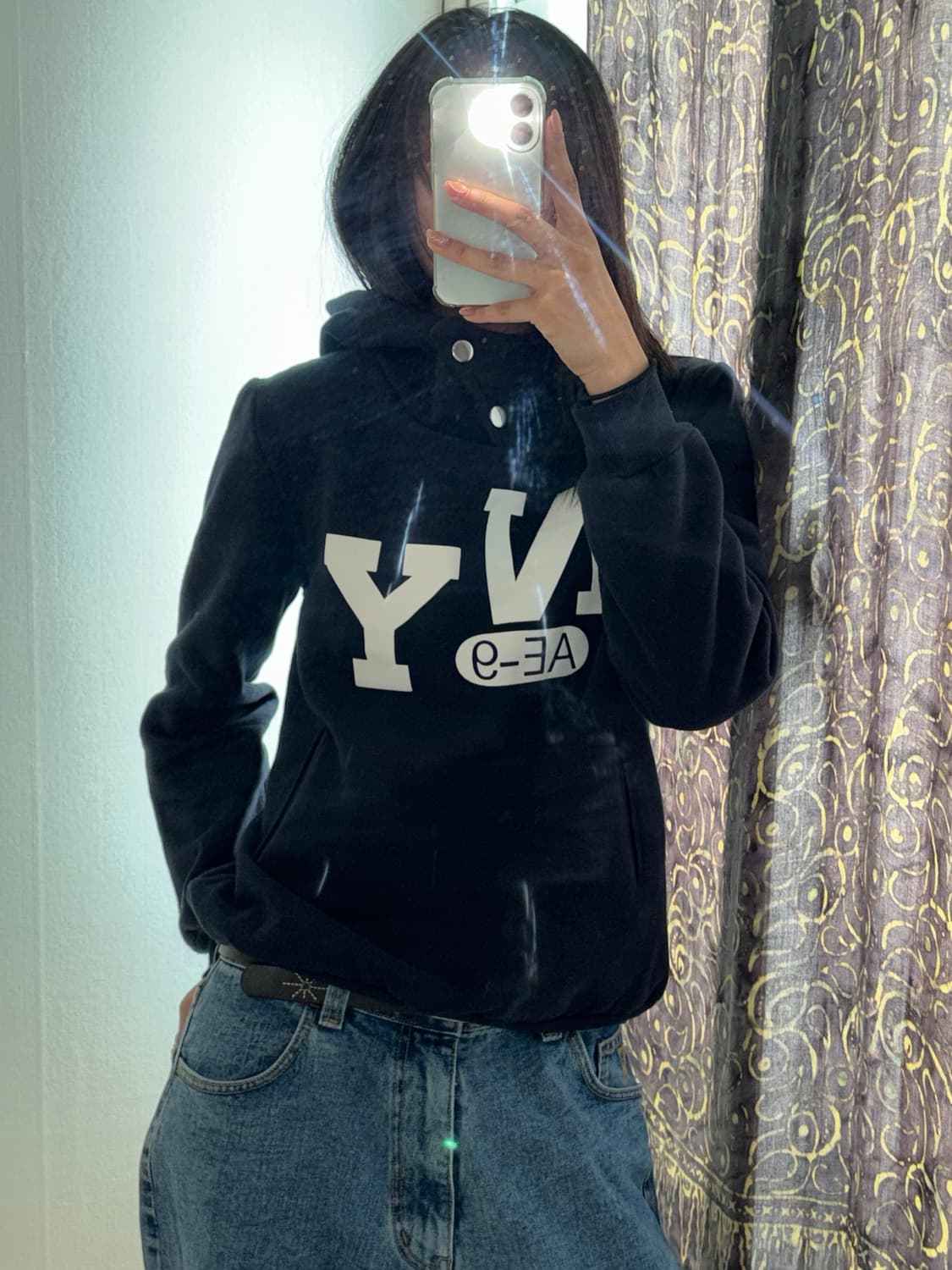 네이비 투버튼 기모 후드티 상품이미지1