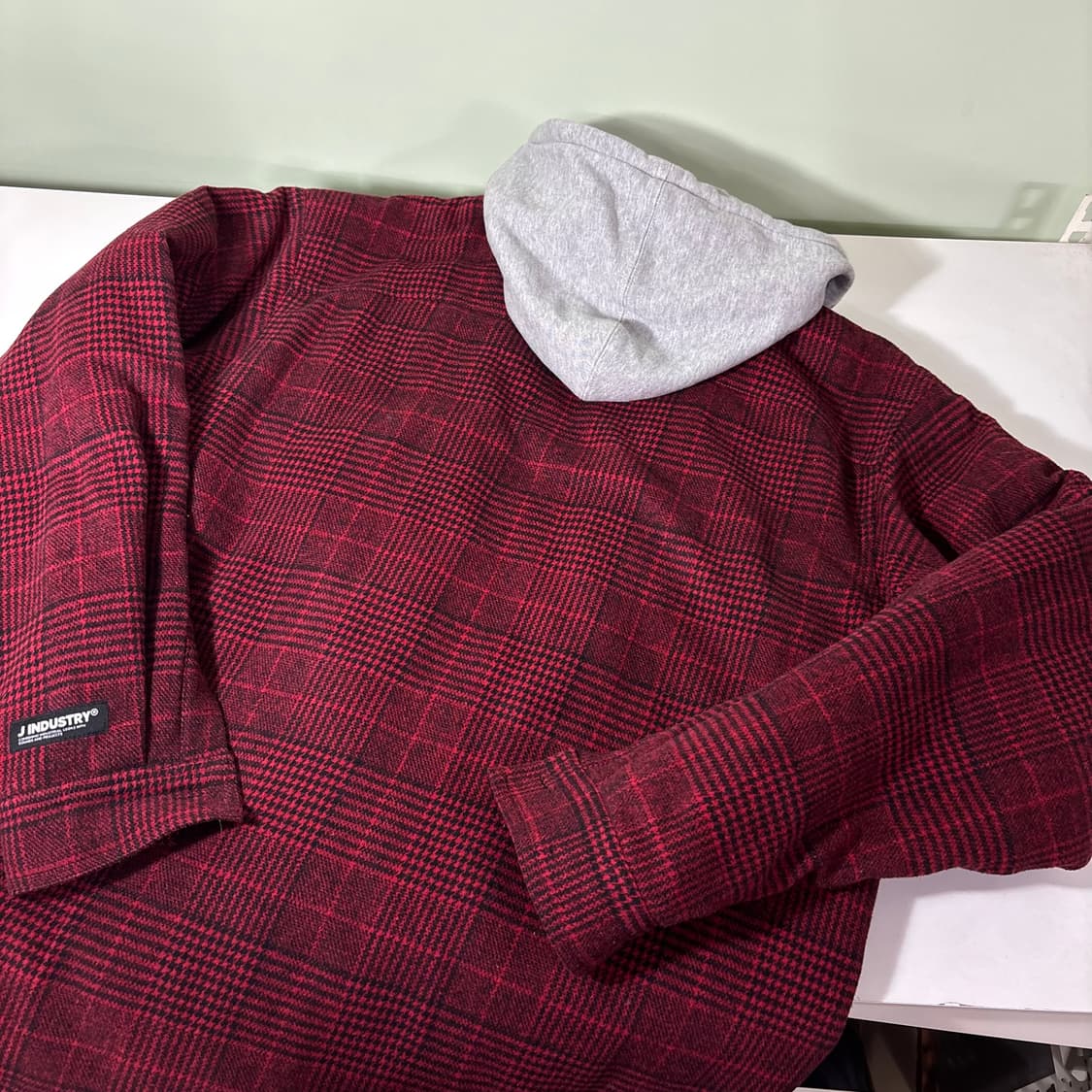 L VTG 레드 체크 후드레이어드 플란넬 점퍼 상품이미지3