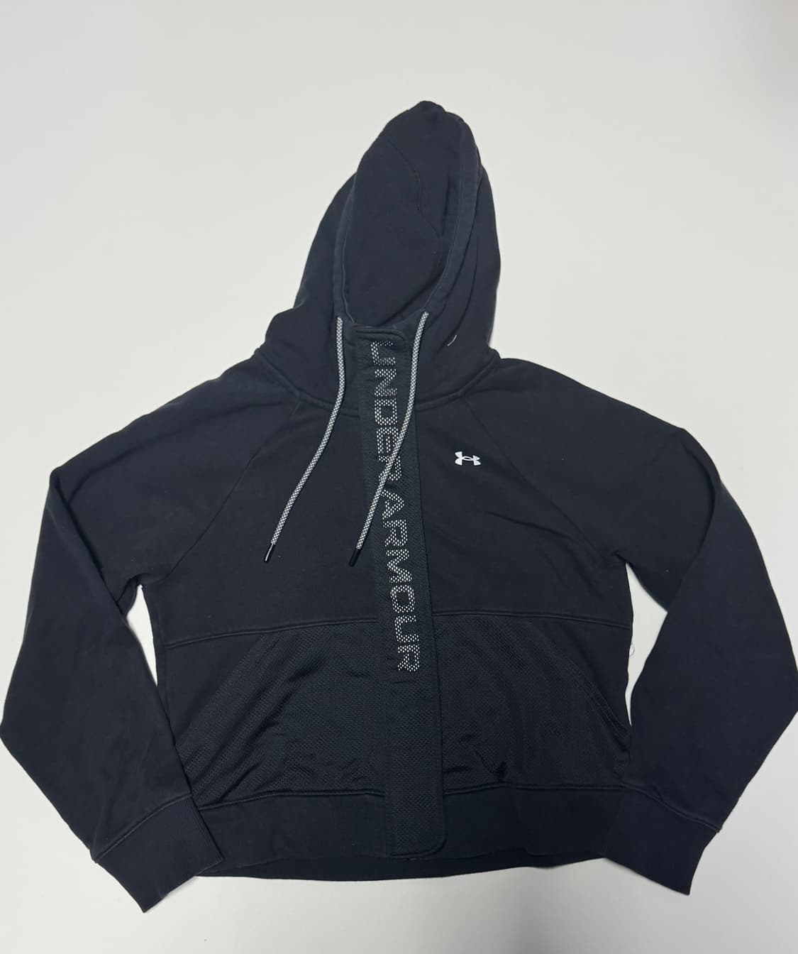 여성 언더아머 기모 크롭 트레이닝 후드집업 블랙 상품이미지1