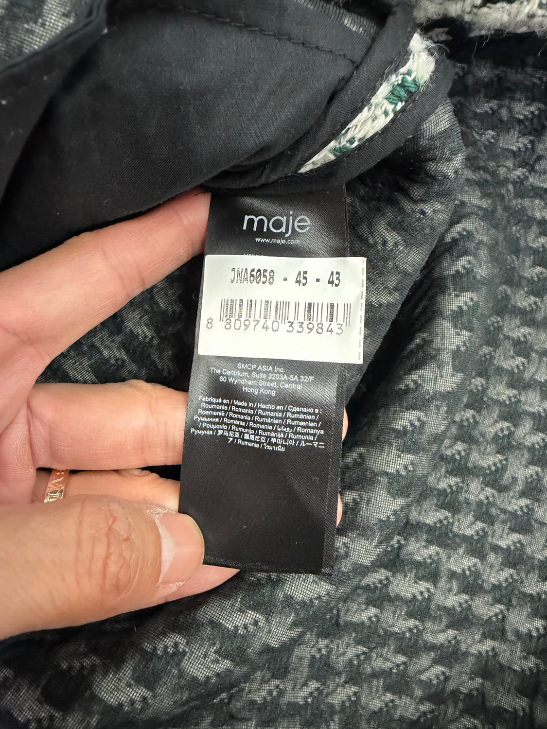 정품) 마쥬 블랙 앤 화이트 하운드투스 원피스 36 상품이미지7