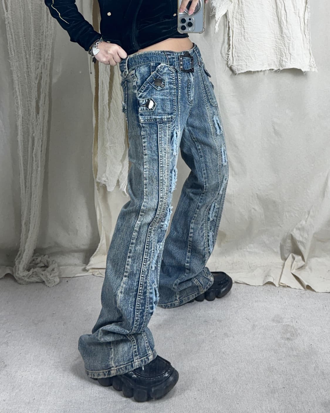 워싱 데미지 데님팬츠 상품이미지2