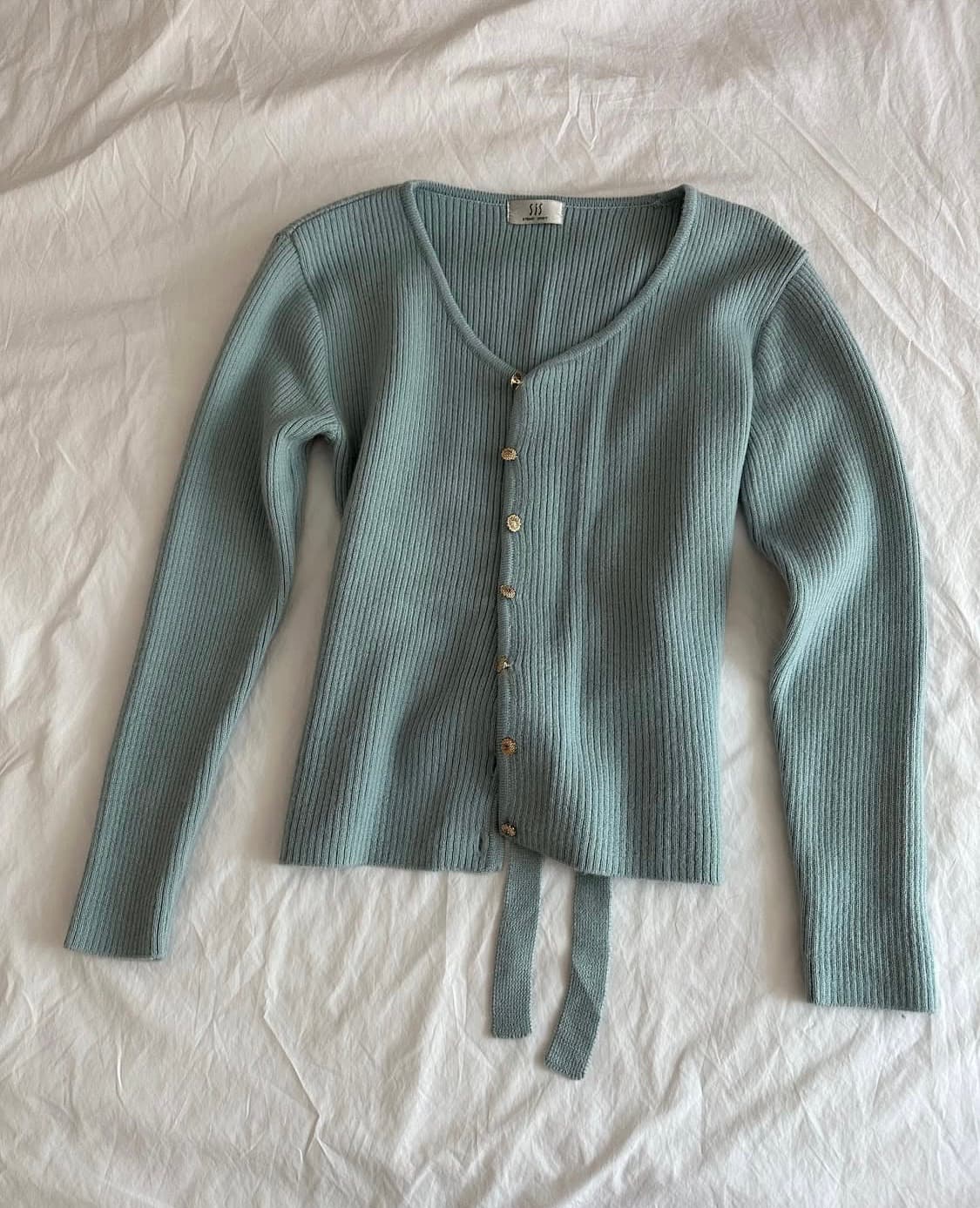 빈티지 ) 스카이블루 스쿱넥 울 가디건 상품이미지4