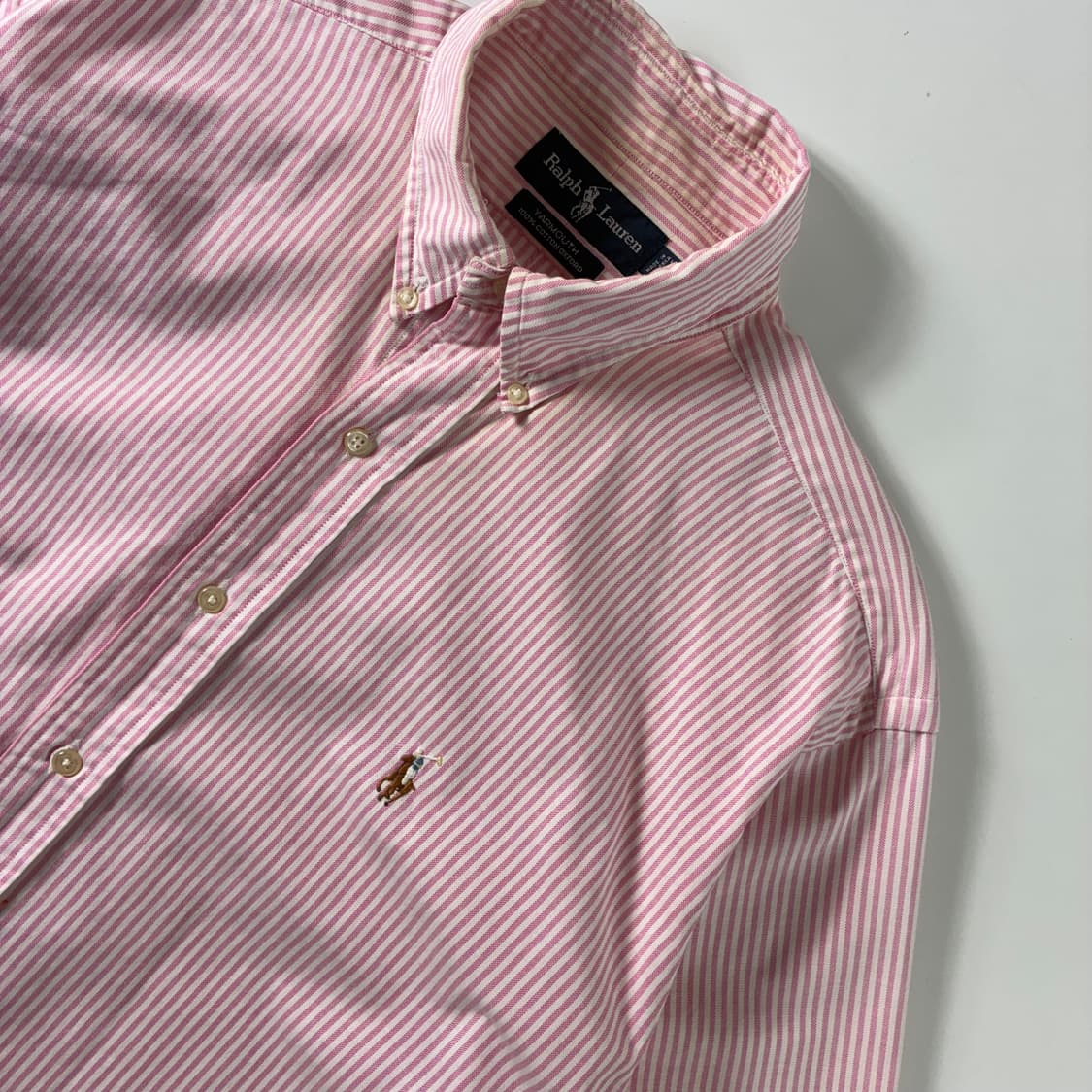 Polo  폴로 랄프로렌 90,s 자수 코튼 핑크 스트라이프 셔츠 상품이미지3