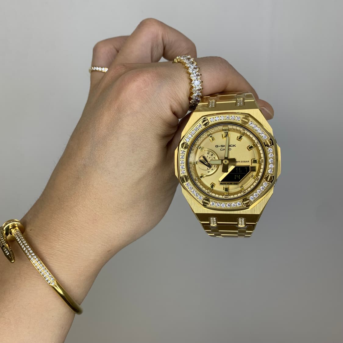 지샥 GA-2100 골드 지르코니아 파베 세팅 커스텀 시계 상품이미지4