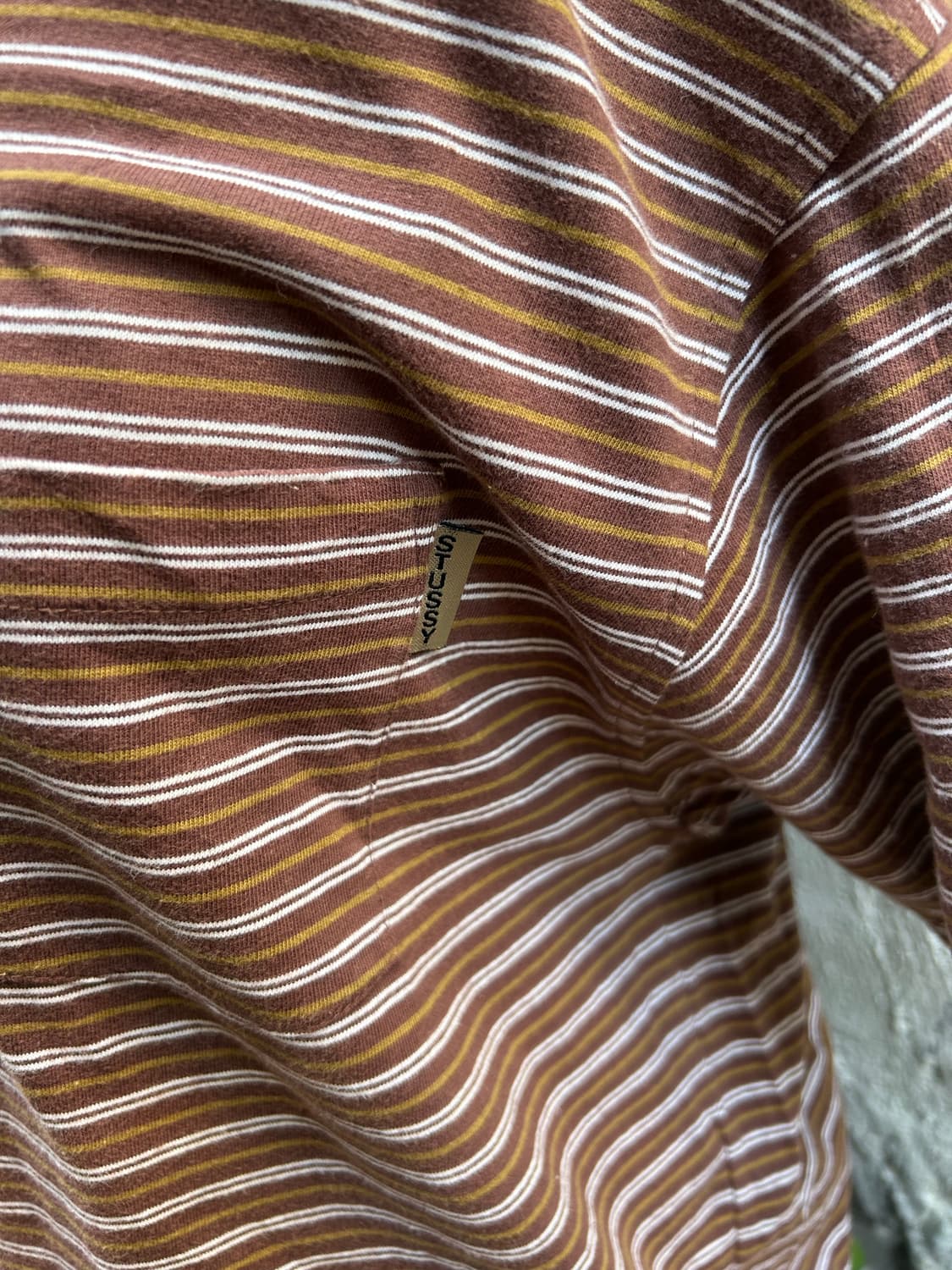 *rare* old stussy 브라운 스트라이프 카라 티셔츠 상품이미지2
