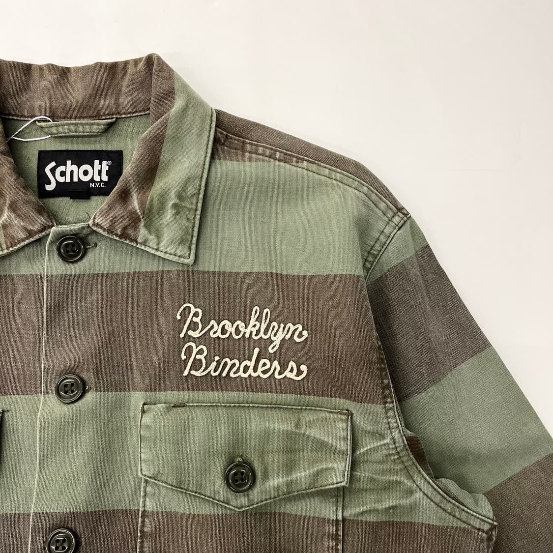 Schott 쇼트 카키 스트라이프 코튼 자켓 상품이미지4