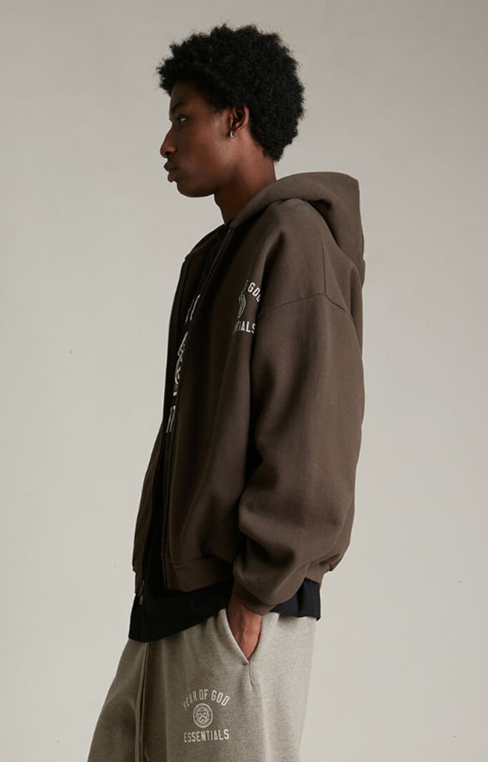 (M) 피어오브갓 에센셜 헤비 플리스 후드 집업 브라운 상품이미지3