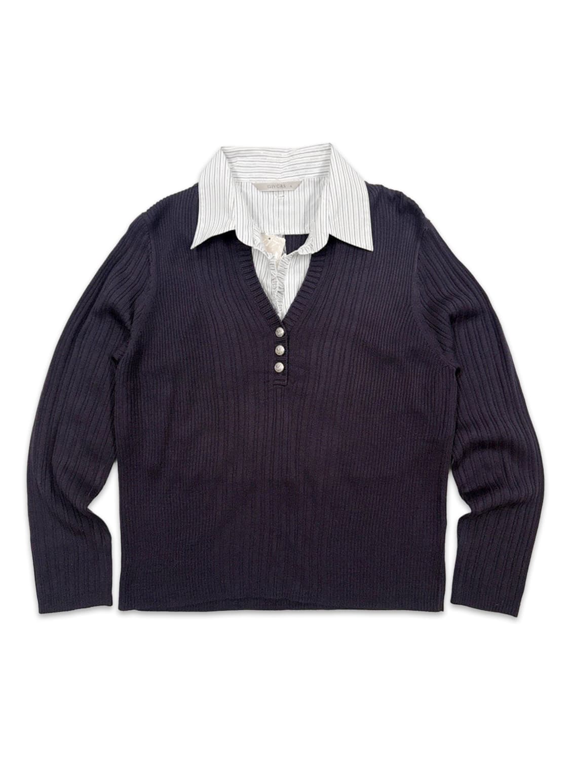 빈티지 퍼플 셔츠 레이어드 니트 상품이미지1