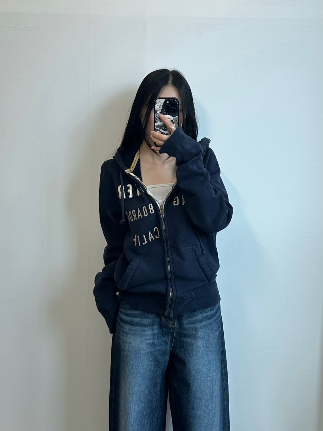 홀리스터 y2k 와투케 데미지 네이비 후드집업 상품이미지1