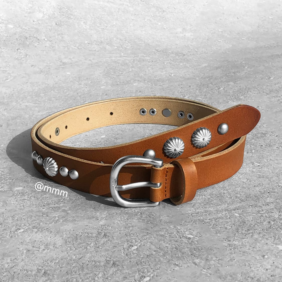 [Unisex] 찡 스터드 가죽 벨트 카멜 상품이미지2