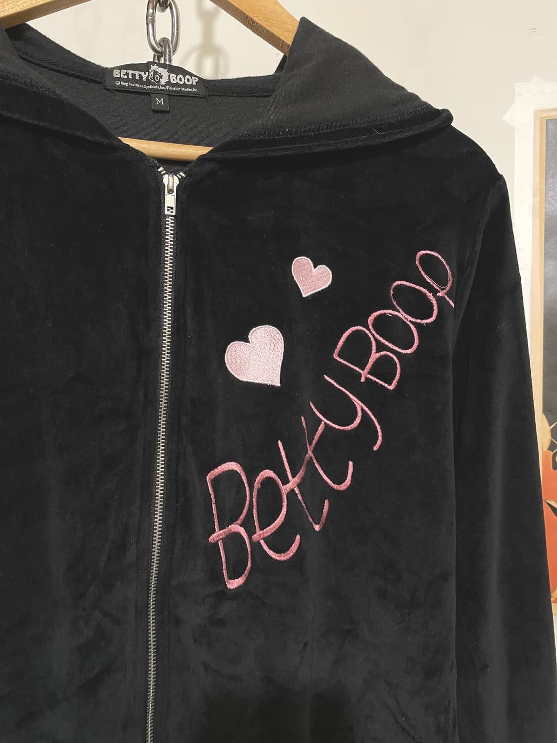 betty boop 베티붑 핑크 골드 자수 블랙 벨벳 셋업 상품이미지3