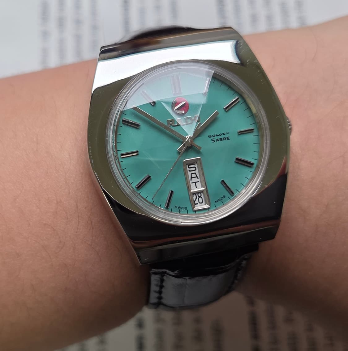 빈티지 라도 골드사브레 컷유리(각유리) 애플민트 데이데이트 오토매틱  상품이미지3