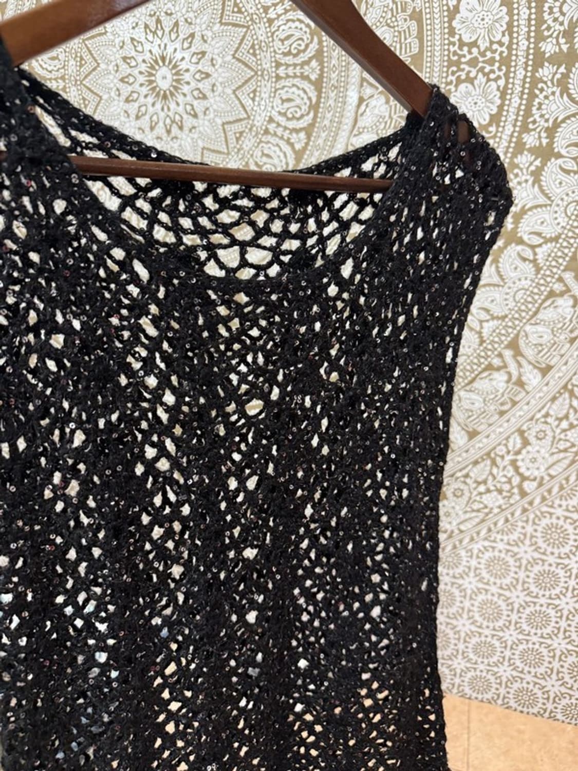 제페니즈 빈티지 여성 스팽글 그물 니트 베스트 상품이미지3