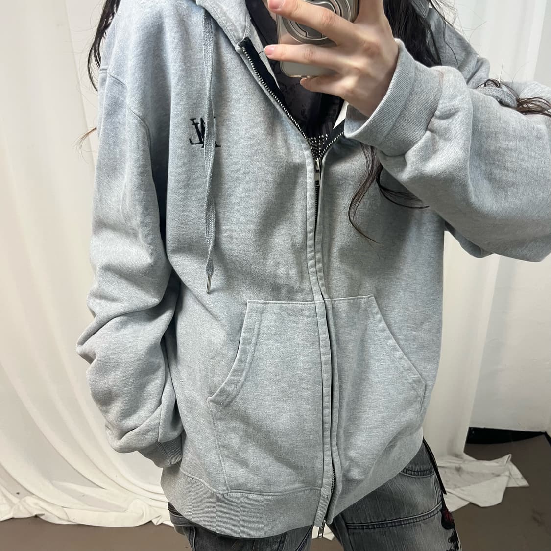 Wooalong Grey 2way Hoodie Zip-up  상품이미지3